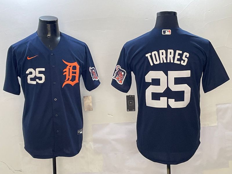 Men Detroit Tigers 25 Torres Drak Blue Game 2025 Nike MLB Jersey style 3122